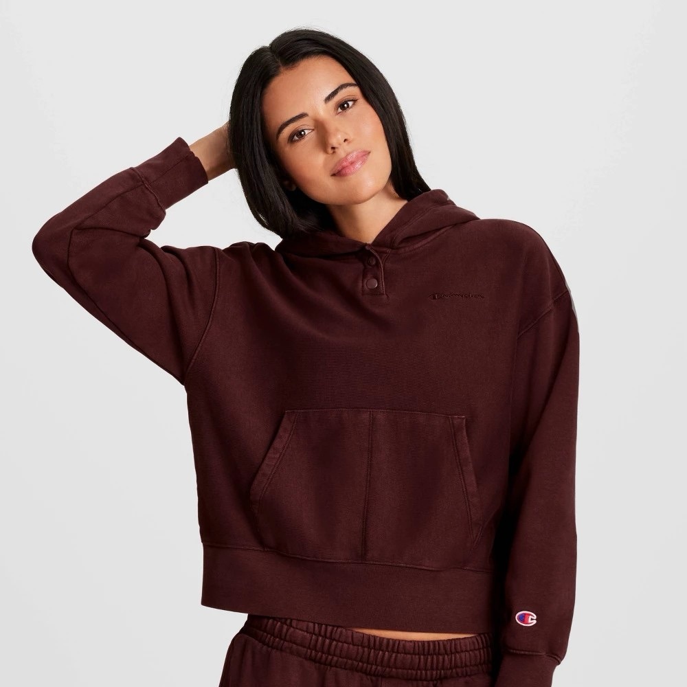 Champion Women's Cropped Hoodie in Deep Burgundy